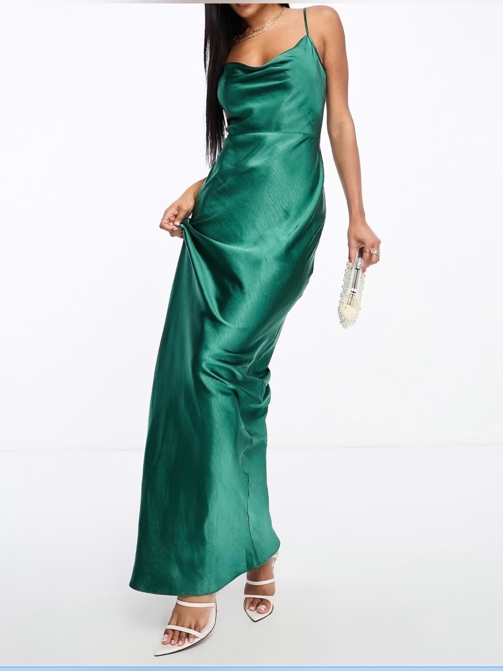 Pretty Lavish Keisha Satin Emerald Green Maxi Bridesmaid Dress/Cocktail Dress